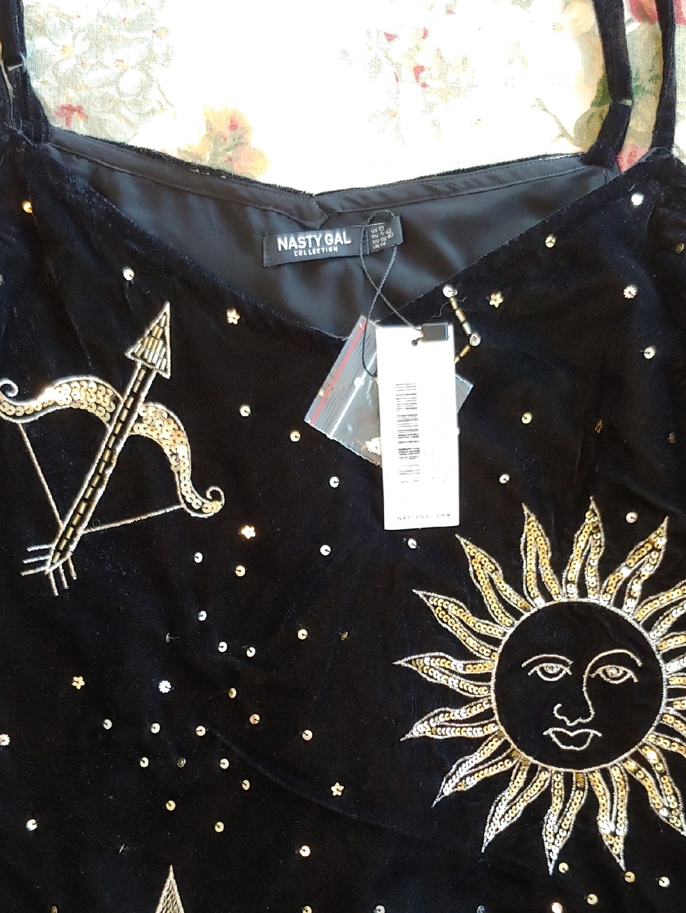 Nasty Gal Black Velvet Celestial Sequin Tank Mini Dress Women's size 10 NWT - Picture 16 of 16